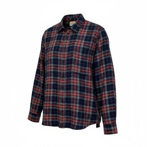 ST. JOHN’S BAY Women’s Classic Shirt XL Navy Tartan Plaid Long Sleeve Cotton NEW